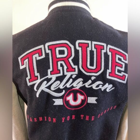 True Religion Wool Varsity Jacket Winter Patchwork College Letterman Patchwork - Picture 3 of 6